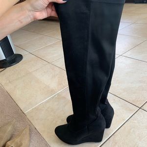 Wedge black over the knee boots